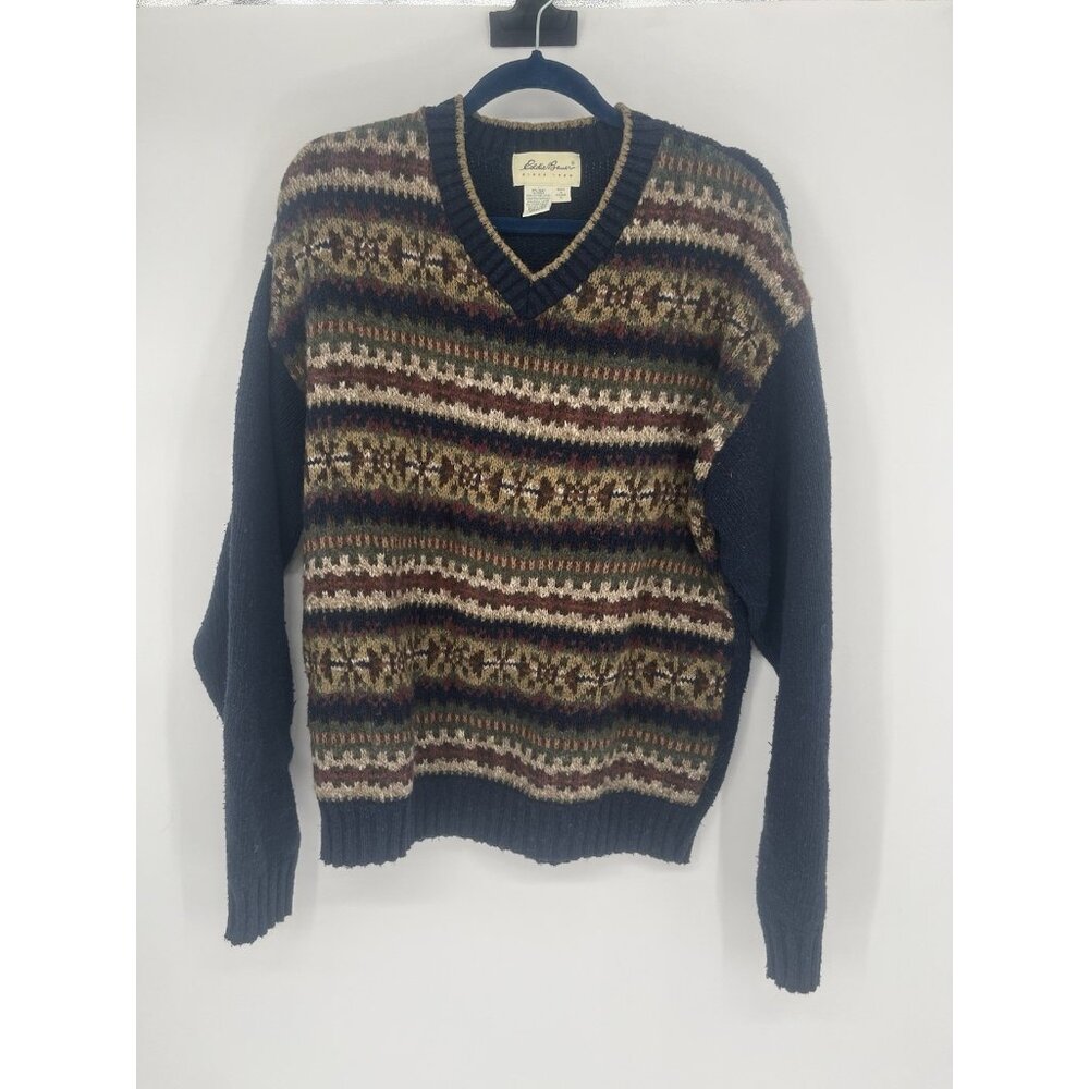 VTG Eddie Bauer Made In USA Knitted Cosby Sweater V Neck Pullover Mens Sz Medium